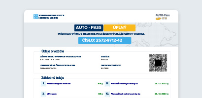 Ukážka AUTO-Passu, ktorý prehľadne zobrazuje komplexné informácie o vozidle.