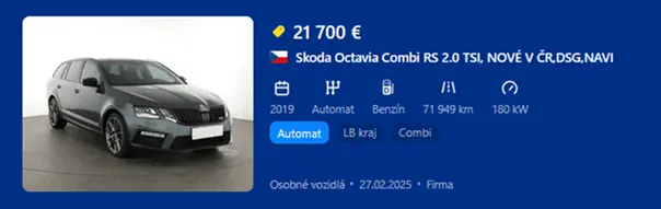Referenčný inzerát z inzertného portálu pre porovnanie ceny obdobného vozidla. Referenčný inzerát z inzertného portálu pre porovnanie ceny obdobného vozidla.