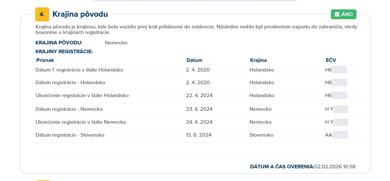 Krajina pôvodu v AUTO-Passe zobrazujúca jednodňovú účelovú registráciu vozidla v Nemecku.